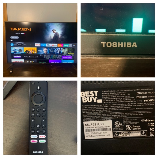 Toshiba 55 inch TV with Remote.  See Photos