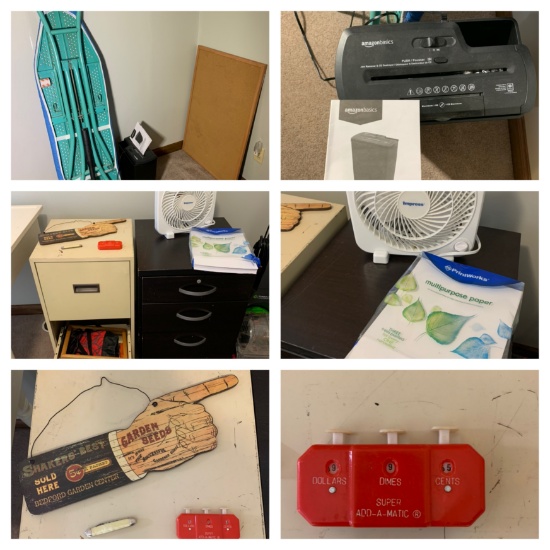 Ironing Board, 2 Cork Boards, Amazon Paper Shredder, 2 Filing Cabinets & More