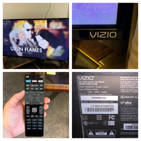 Vizio 39 inch TV with Remote & Antenna