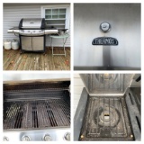 Thermos Gas Grill with Side Burner, Tanks & Round Patio Stand