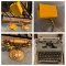 MCM Style Yellow Desk Lamp, Vintage Phone & Olympia Typewriter