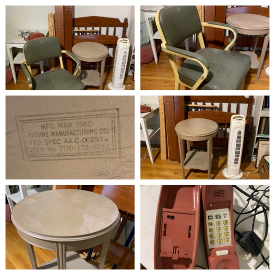 Single Bed, 2 Side Stands, Vintage Phone, Vintage Kuehne Office Chair & More