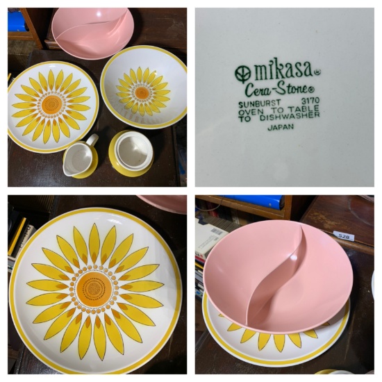 4 Vintage Mikasa Pieces & 1 Pink Serving Bowl (No name listed on bottom)