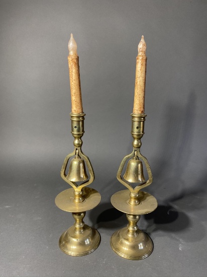 Pair of Antique Brass Candlesticks with bells