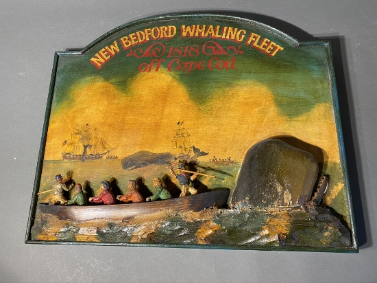 Folk Art Vintage Hand Carved Whaling Scene Plaque