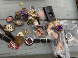 Watch fobs, buttons, pistol key chains etc lot