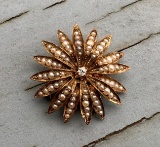 14k gold antique brooch with diamond