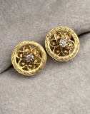 Pair Antique 14k gold, diamond earrings