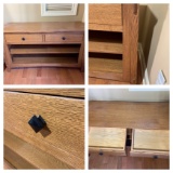 Mission Style Console Table with Drawers - Amish Oak