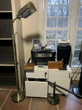 Group of Office Supplies, Filing Cabinets, Printer Shredder, Lamp & More