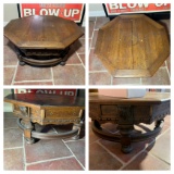 Antique carved wood Octagon Wood Coffee Table