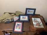 Patriotic Framed items, postcards, Wood Eagle Wall Hanging