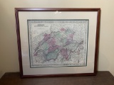 Johnson's Switzerland Framed Map 1855