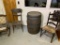 Whisky Barrel & 3 Antique Chairs