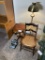 Antique chair, floor lamp, stand with drawer, power strip, table cover