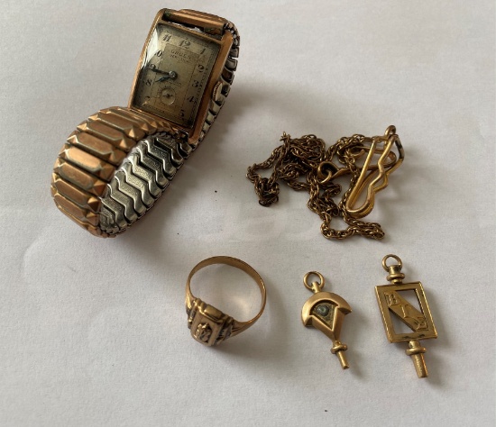 10k gold ring and pendants, Gruen watch & More