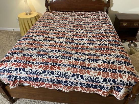 Early Antique Ohio Jacquard Coverlet Signed Winchester, OH