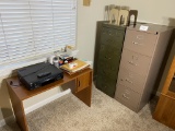 Desk, file cabinets, 5 CD changer