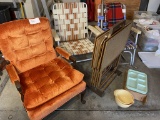 Group lot of Vintage Chairs, wares, wool shawl or blanket