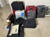 Group of luggage, 2 dolls, paper cutter, humidifier, Tuxedo lot