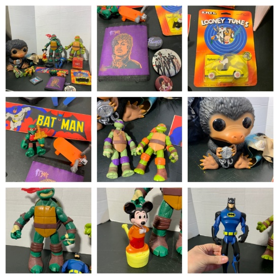 Vintage Toys, Ninja-Turtles, Prince Wallet & Pins, Batman Sticker & More