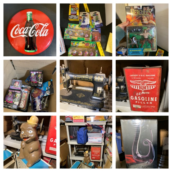 Large Group - Vintage Gasoline Can, Sewing Machine, Baseball Cards, Coca-Cola Button & More