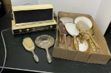 Vintage Sears Silvertone Solid State Radio & Assorted Dressing Set