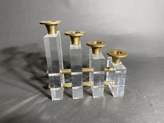 Lucite and brass retro vintage candle holder
