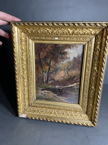 Antique Oil on Board Landscape Painting in Frame