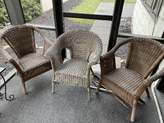 Group lot of 3 older wicker chairs