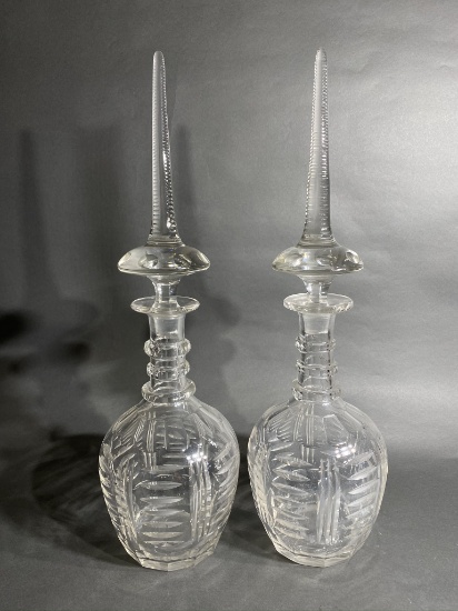 Pair of tall cut crystal decanters
