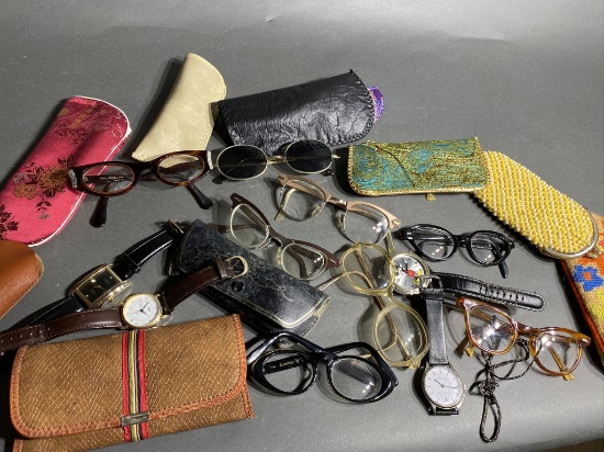 Lot of  watches, lady's 50's glasses