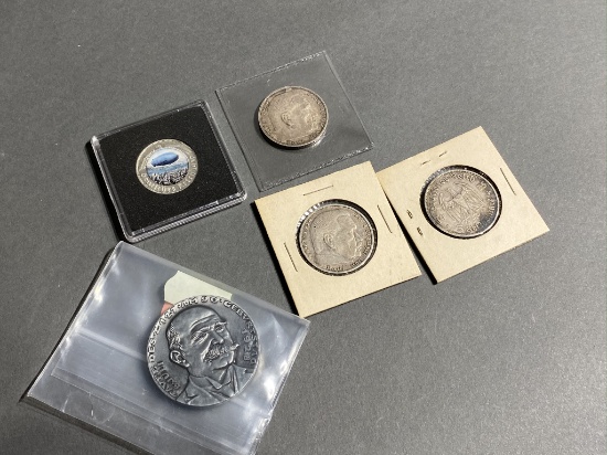 Group Early German Silver Coins Including Zeppelin