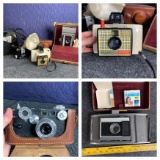 Group of Vintage Cameras - Polaroid Swinger Model 20, Kodak Brownie Hawkeye, Argus & More