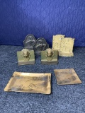 (3) Antique Bookends & 2 Bronze Mt. Washington Pittsburgh Pa Trays