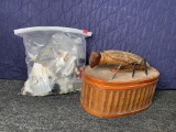 Antique Cricket Basket with Assorted Buttons