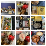Group of Collectables, Teak Bowls, Sulfide Marble, Stamps & More