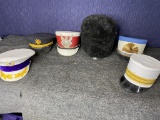 Group lot of vintage band, fraternal uniform hats