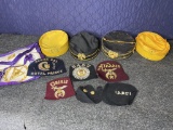 Fraternal hats, stitched pieces, sash etc lot