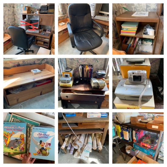 Office Desk, Chair, Electronics, Camera, Wallpaper, Books & More.  See Photos.