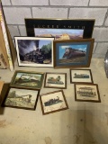 Great Group of Framed Train Art