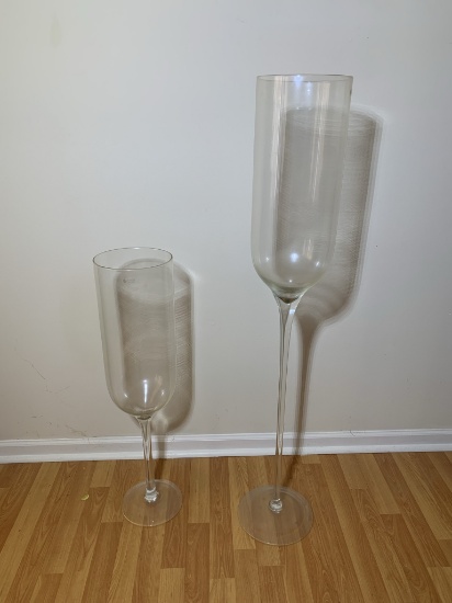 2 Large Wrzesniak Glassworks Hand Blown Glass Vases Made in Poland