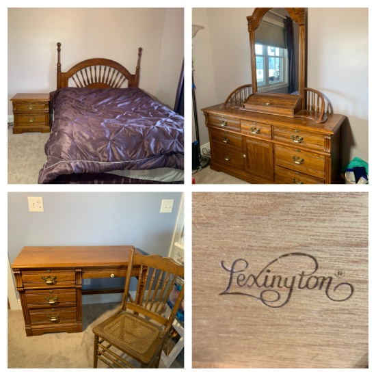 Lexington Queen Bedroom Set with Nightstand, Dresser, Mirror, Mattress, Box Spring, Desk & Chair