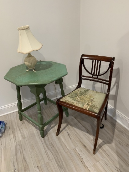 Green Side Table, Chair & Lamp