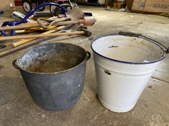 Enamelware Bucket PLUS Cast Iron Pot