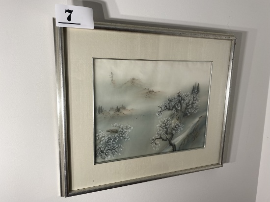 Vintage Japanese Mountain Scene Silk Painting - Signed