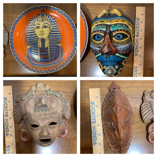 2 Philippine Made Masks, Kaiser Tutankhamun Collector Plate & Colorful Mask