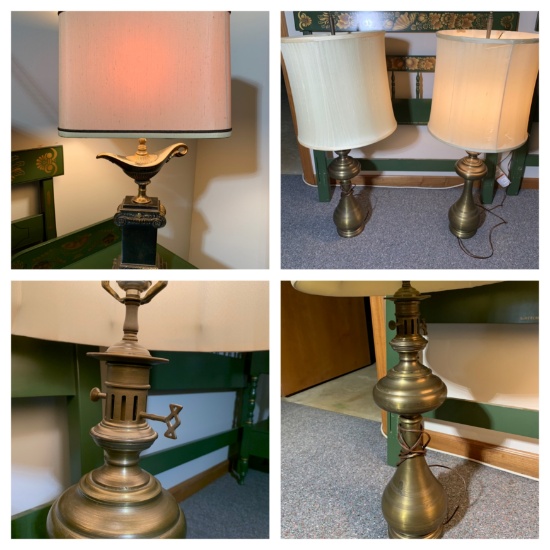 Aladdin Style Table Lamp & 2  Brass Table Lamps