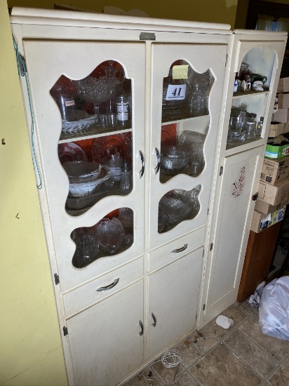 2 Vintage Kitchen Flat wall cupboards PLUS CONTENTS