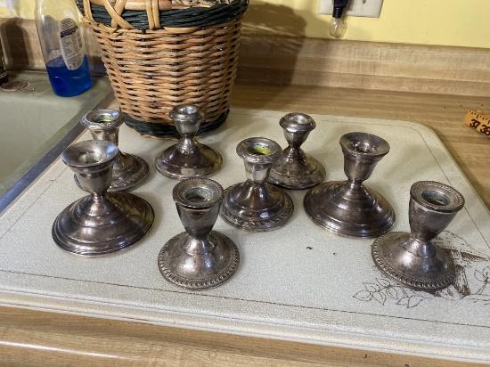 Group lot of weighted sterling silver candle holders